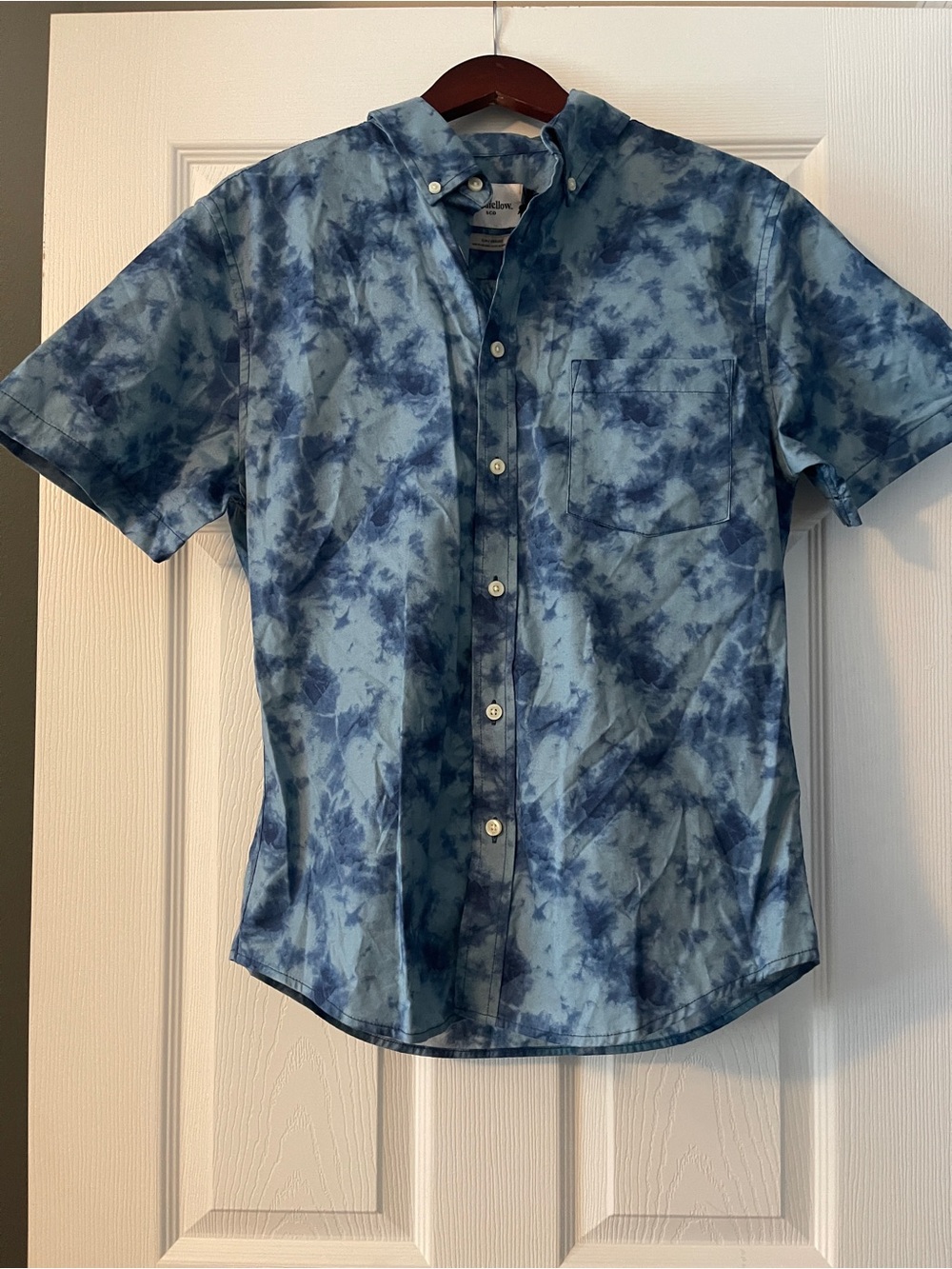 Casual Short-Sleeve Tie-Dye Button-Down Shirt — Blue